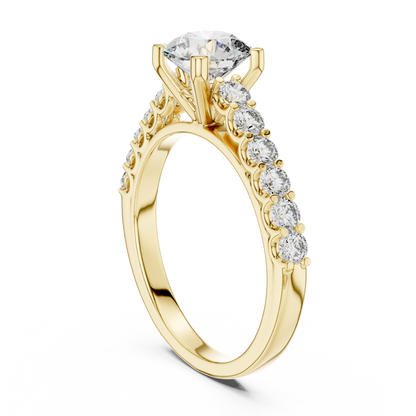 Round Lab Grown Diamond Engagement Ring | Bubble Pavé Band Solitaire | 10K, 14K, and 18K Gold