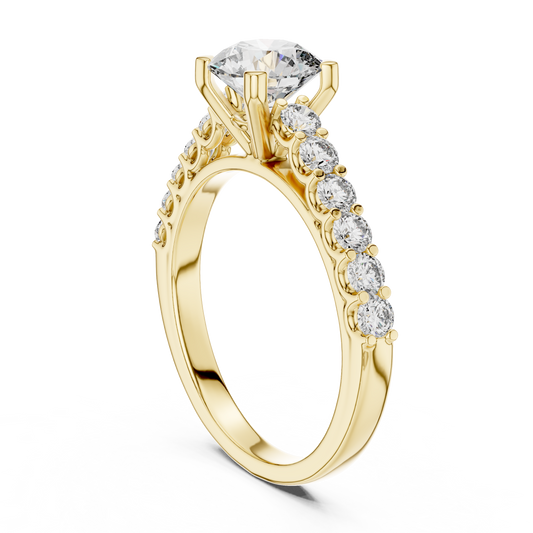 Round Lab Grown Diamond Engagement Ring | Bubble Pavé Band Solitaire | 10K, 14K, and 18K Gold