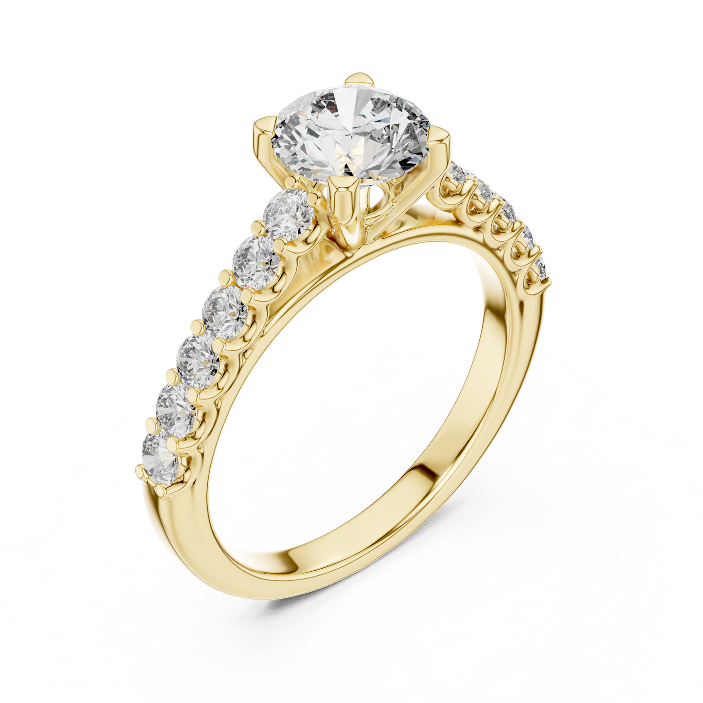 Round Lab Grown Diamond Engagement Ring | Bubble Pavé Band Solitaire | 10K, 14K, and 18K Gold