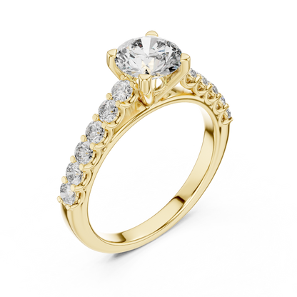 Round Lab Grown Diamond Engagement Ring | Bubble Pavé Band Solitaire | 10K, 14K, and 18K Gold