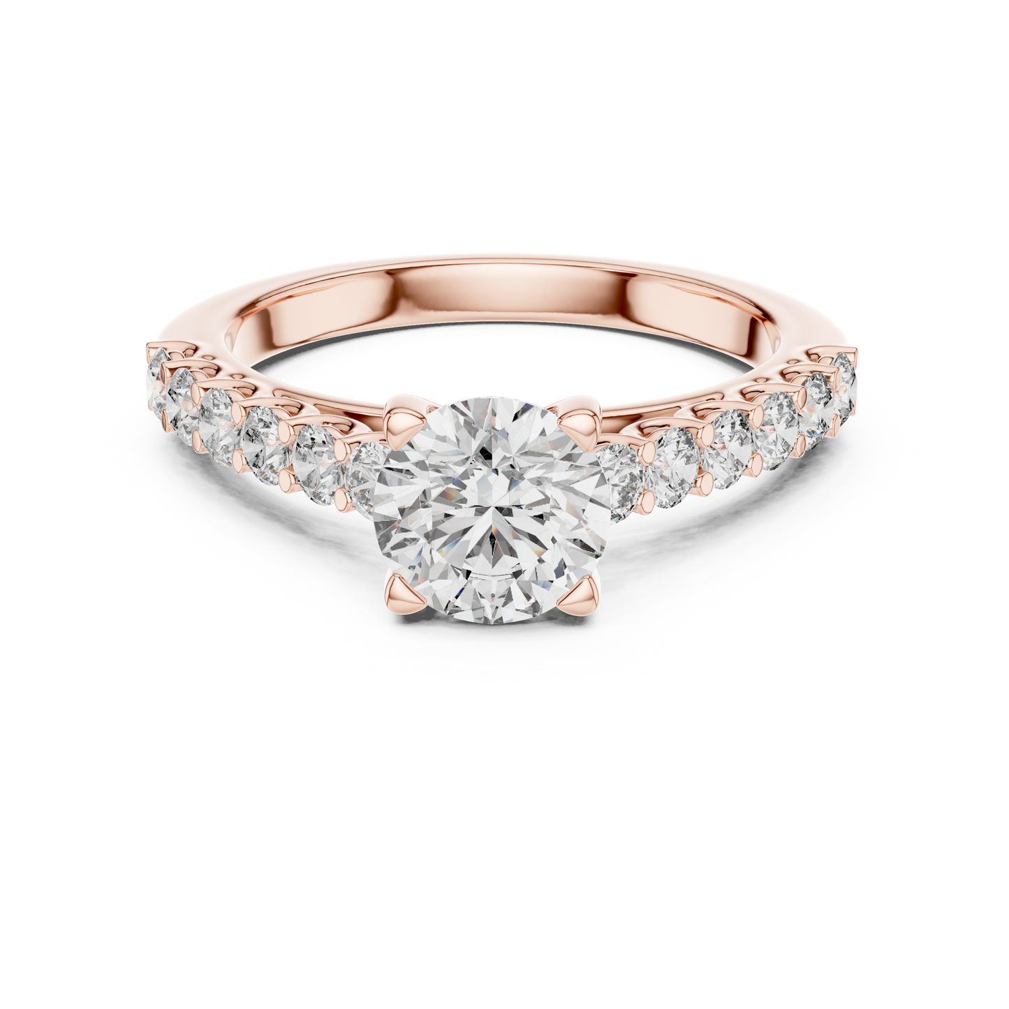 Round Lab Grown Diamond Engagement Ring | Bubble Pavé Band Solitaire | 10K, 14K, and 18K Gold