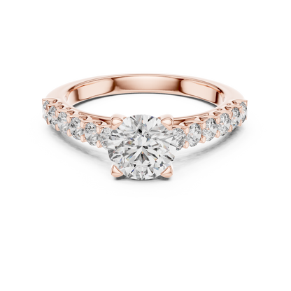 Round Lab Grown Diamond Engagement Ring | Bubble Pavé Band Solitaire | 10K, 14K, and 18K Gold
