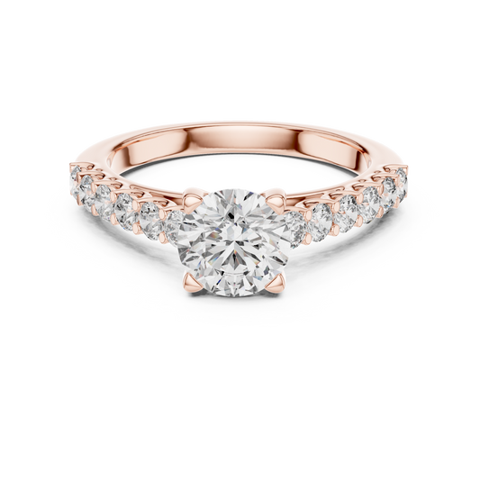 Round Lab Grown Diamond Engagement Ring | Bubble Pavé Band Solitaire | 10K, 14K, and 18K Gold