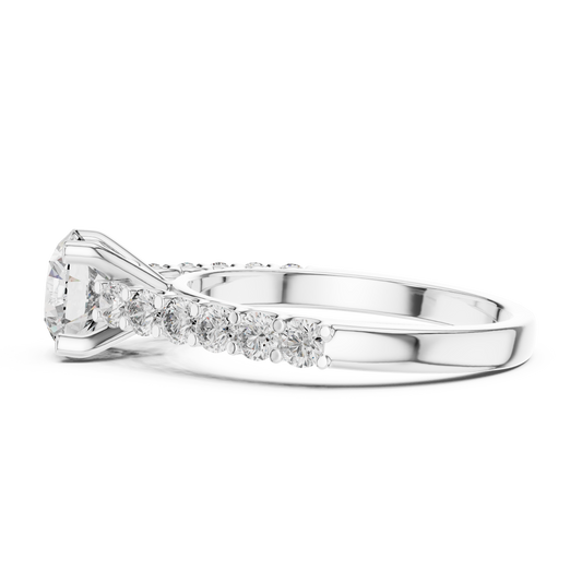 Round Lab Grown Diamond Engagement Ring | Bubble Pavé Band Solitaire | 10K, 14K, and 18K Gold