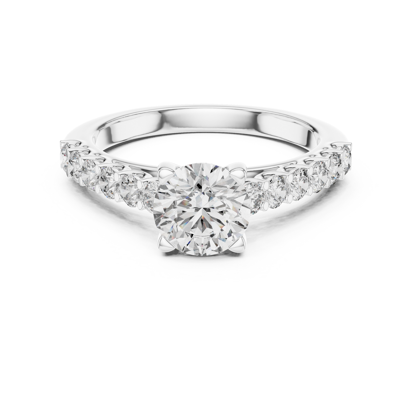Round Lab Grown Diamond Engagement Ring | Bubble Pavé Band Solitaire | 10K, 14K, and 18K Gold