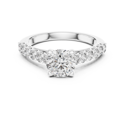 Round Lab Grown Diamond Engagement Ring | Bubble Pavé Band Solitaire | 10K, 14K, and 18K Gold