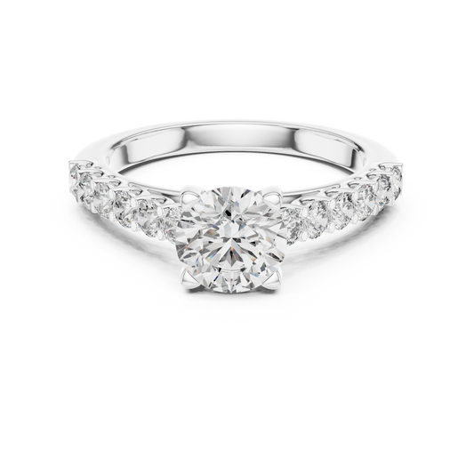 Round Lab Grown Diamond Engagement Ring | Bubble Pavé Band Solitaire | 10K, 14K, and 18K Gold