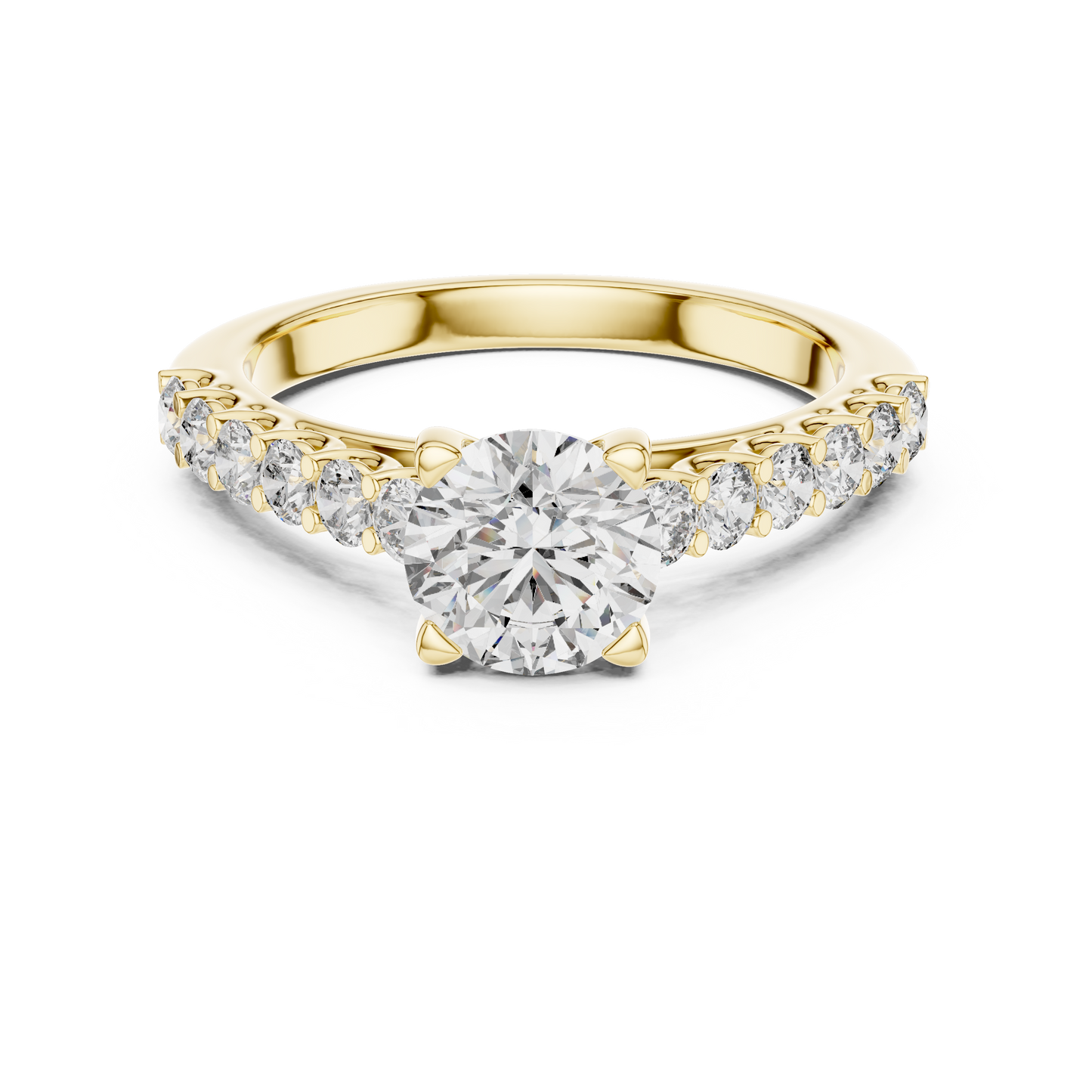 Round Lab Grown Diamond Engagement Ring | Bubble Pavé Band Solitaire | 10K, 14K, and 18K Gold