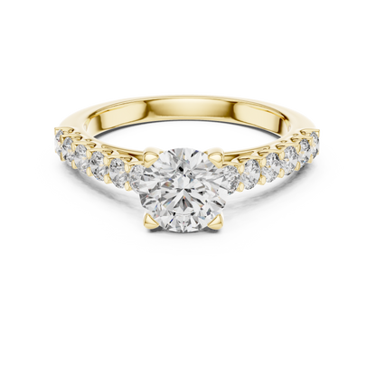 Round Lab Grown Diamond Engagement Ring | Bubble Pavé Band Solitaire | 10K, 14K, and 18K Gold
