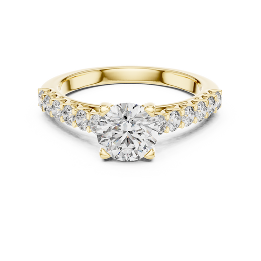 Round Lab Grown Diamond Engagement Ring | Bubble Pavé Band Solitaire | 10K, 14K, and 18K Gold