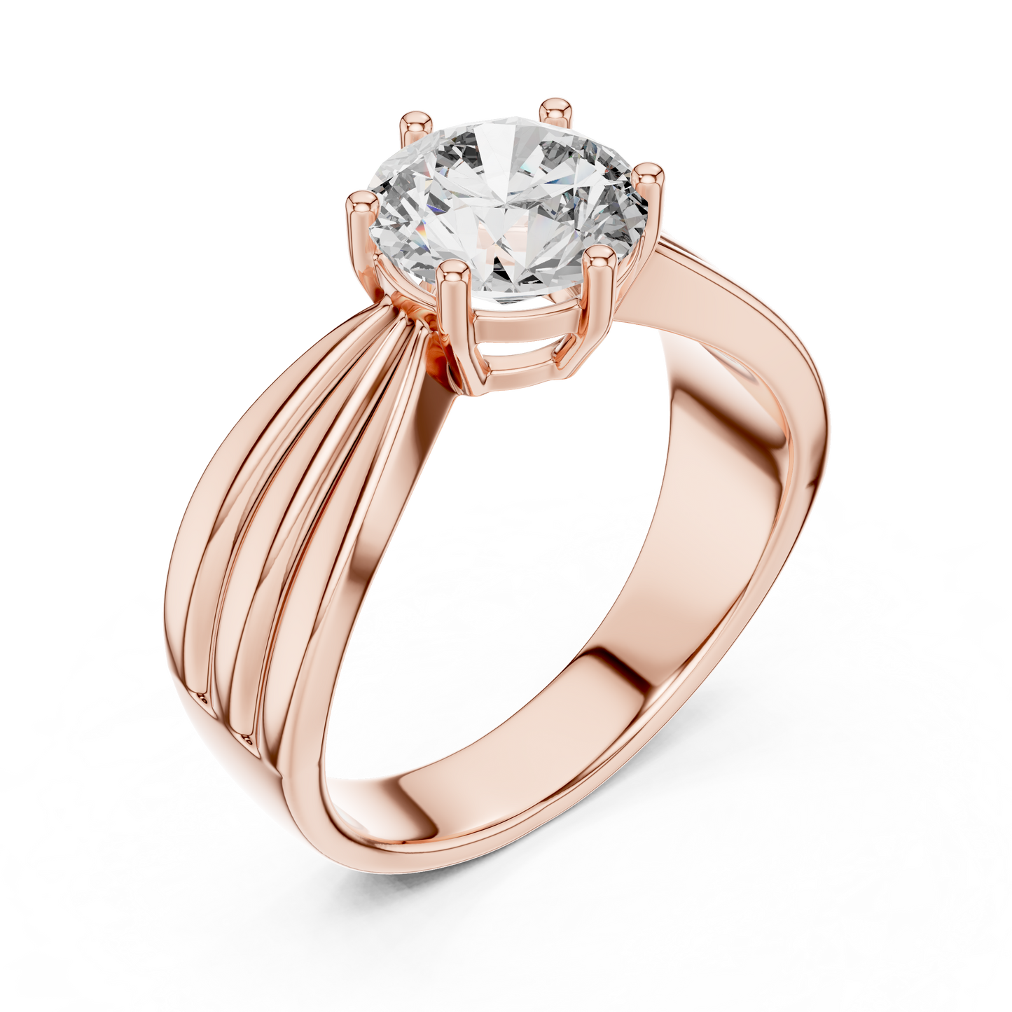 Round Lab Grown Diamond Engagement Ring | Tapered Ribbon Wide Band | 10K, 14K, and 18K Gold