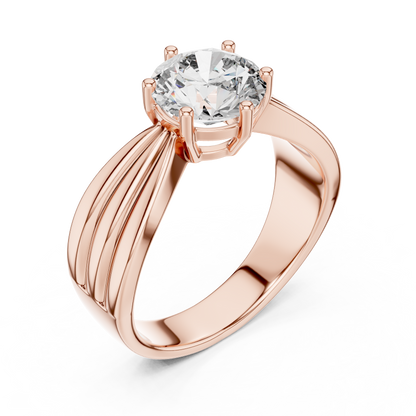Round Lab Grown Diamond Engagement Ring | Tapered Ribbon Wide Band | 10K, 14K, and 18K Gold