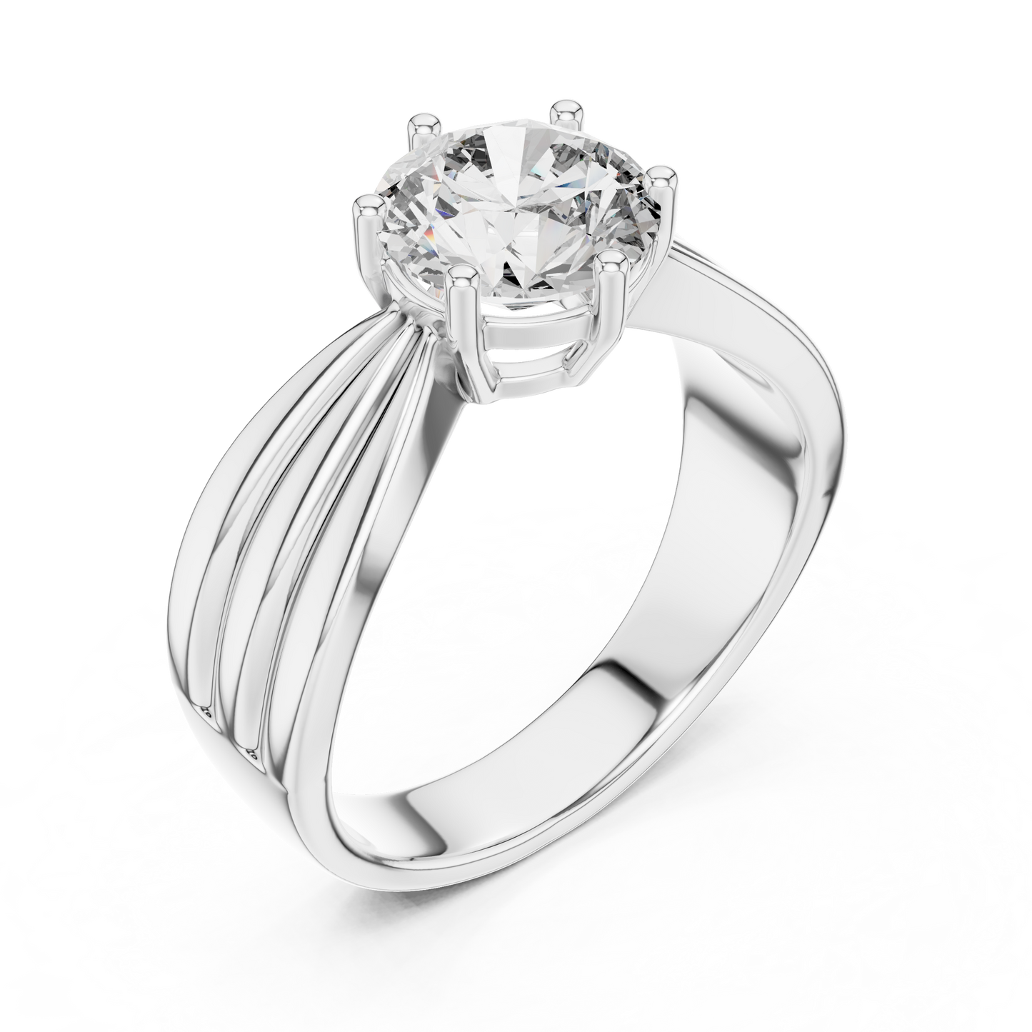 Round Lab Grown Diamond Engagement Ring | Tapered Ribbon Wide Band | 10K, 14K, and 18K Gold