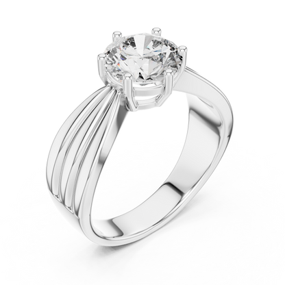 Round Lab Grown Diamond Engagement Ring | Tapered Ribbon Wide Band | 10K, 14K, and 18K Gold