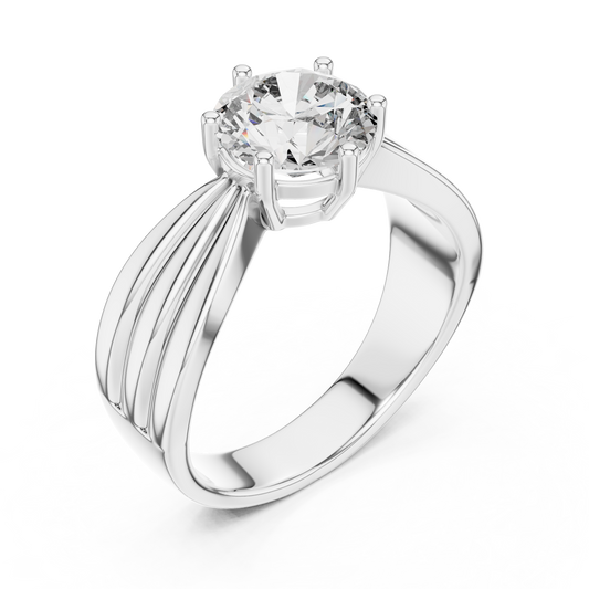 Round Lab Grown Diamond Engagement Ring | Tapered Ribbon Wide Band | 10K, 14K, and 18K Gold
