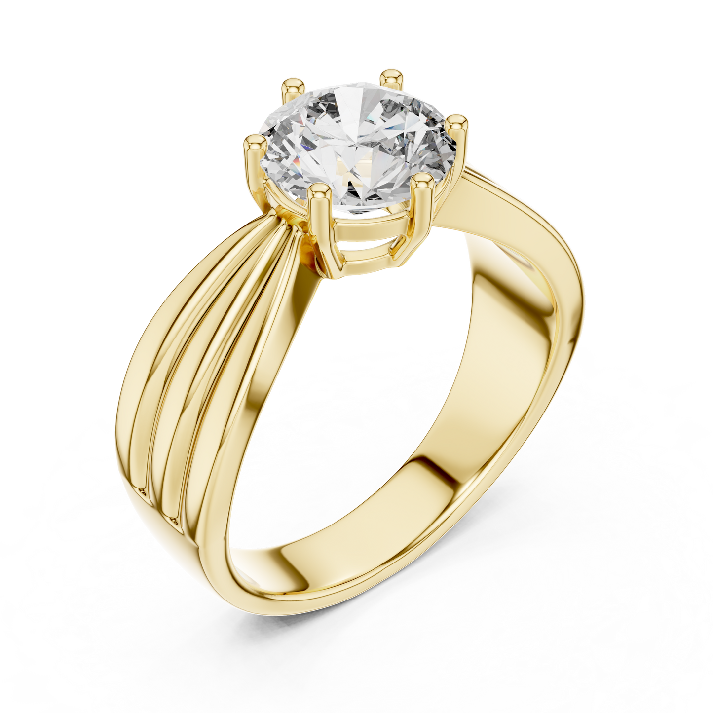 Round Lab Grown Diamond Engagement Ring | Tapered Ribbon Wide Band | 10K, 14K, and 18K Gold