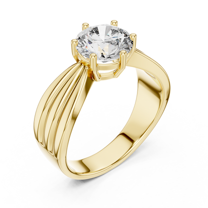 Round Lab Grown Diamond Engagement Ring | Tapered Ribbon Wide Band | 10K, 14K, and 18K Gold