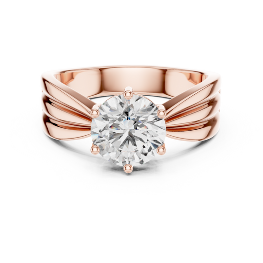 Round Lab Grown Diamond Engagement Ring | Tapered Ribbon Wide Band | 10K, 14K, and 18K Gold