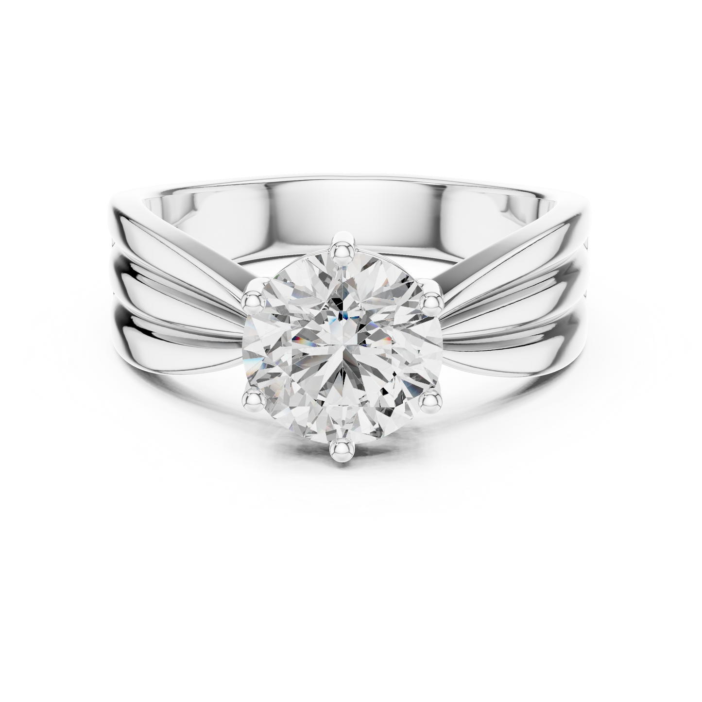 Round Lab Grown Diamond Engagement Ring | Tapered Ribbon Wide Band | 10K, 14K, and 18K Gold