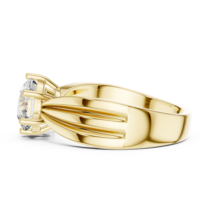 Round Lab Grown Diamond Engagement Ring | Tapered Ribbon Wide Band | 10K, 14K, and 18K Gold