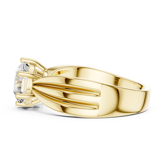 Round Lab Grown Diamond Engagement Ring | Tapered Ribbon Wide Band | 10K, 14K, and 18K Gold