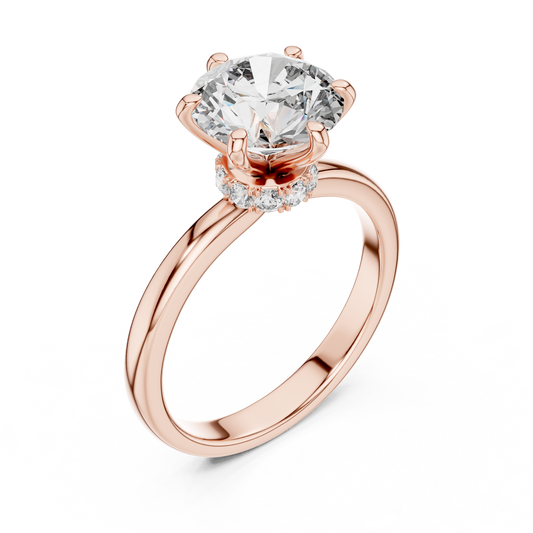 Round Lab Grown Diamond Engagement Ring | Hidden Halo Solitaire | 10K, 14K, and 18K Gold