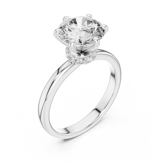 Round Lab Grown Diamond Engagement Ring | Hidden Halo Solitaire | 10K, 14K, and 18K Gold