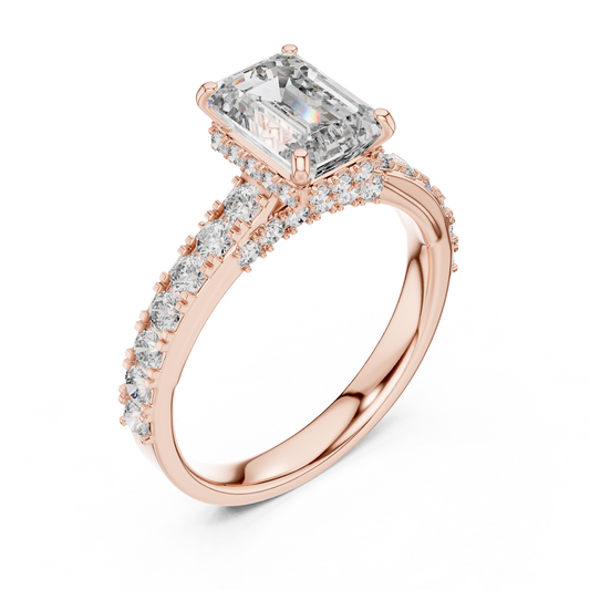 Emerald Cut Lab Grown Diamond Engagement Ring | Bold Bubble Pavé Band | 10K, 14K, and 18K Gold