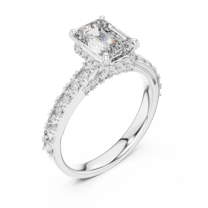 Emerald Cut Lab Grown Diamond Engagement Ring | Bold Bubble Pavé Band | 10K, 14K, and 18K Gold