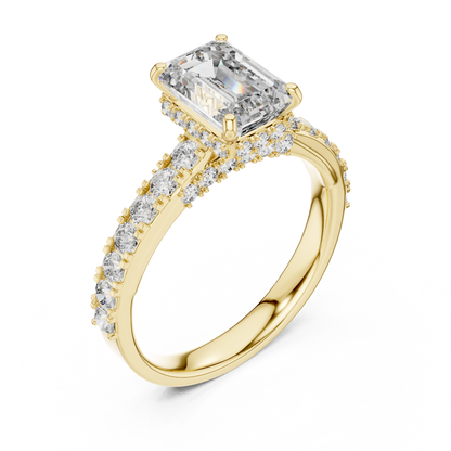 Emerald Cut Lab Grown Diamond Engagement Ring | Bold Bubble Pavé Band | 10K, 14K, and 18K Gold