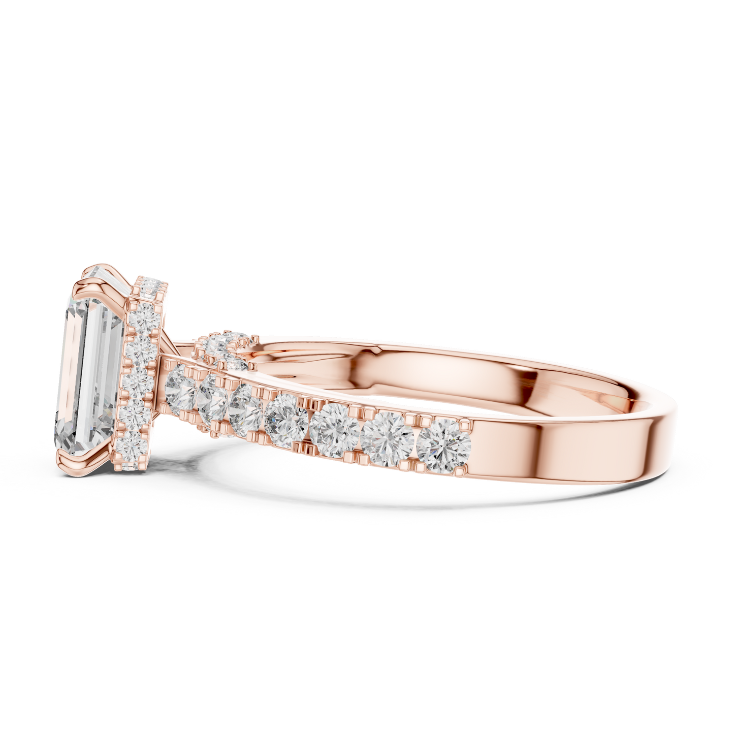 Emerald Cut Lab Grown Diamond Engagement Ring | Bold Bubble Pavé Band | 10K, 14K, and 18K Gold