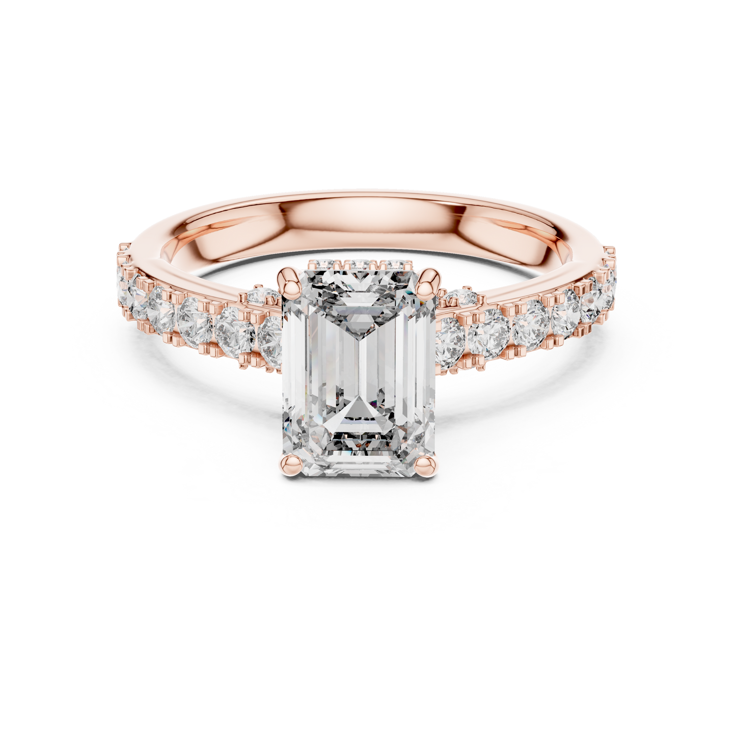 Emerald Cut Lab Grown Diamond Engagement Ring | Bold Bubble Pavé Band | 10K, 14K, and 18K Gold