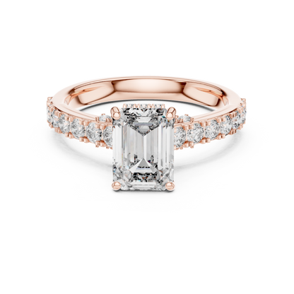 Emerald Cut Lab Grown Diamond Engagement Ring | Bold Bubble Pavé Band | 10K, 14K, and 18K Gold
