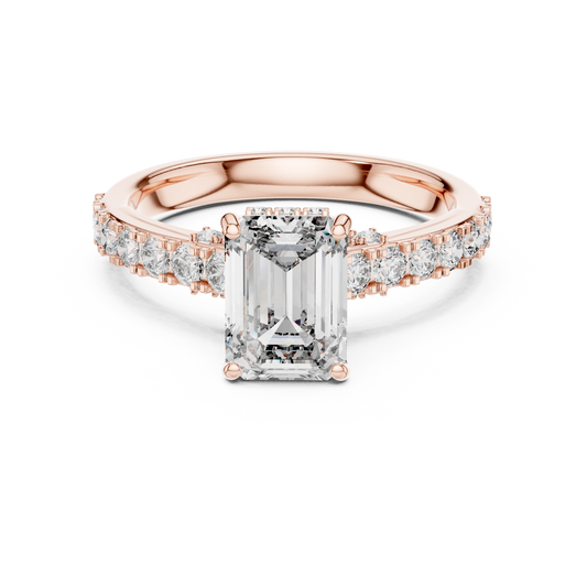 Emerald Cut Lab Grown Diamond Engagement Ring | Bold Bubble Pavé Band | 10K, 14K, and 18K Gold