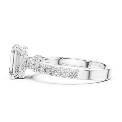 Emerald Cut Lab Grown Diamond Engagement Ring | Bold Bubble Pavé Band | 10K, 14K, and 18K Gold