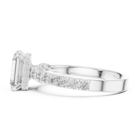 Emerald Cut Lab Grown Diamond Engagement Ring | Bold Bubble Pavé Band | 10K, 14K, and 18K Gold