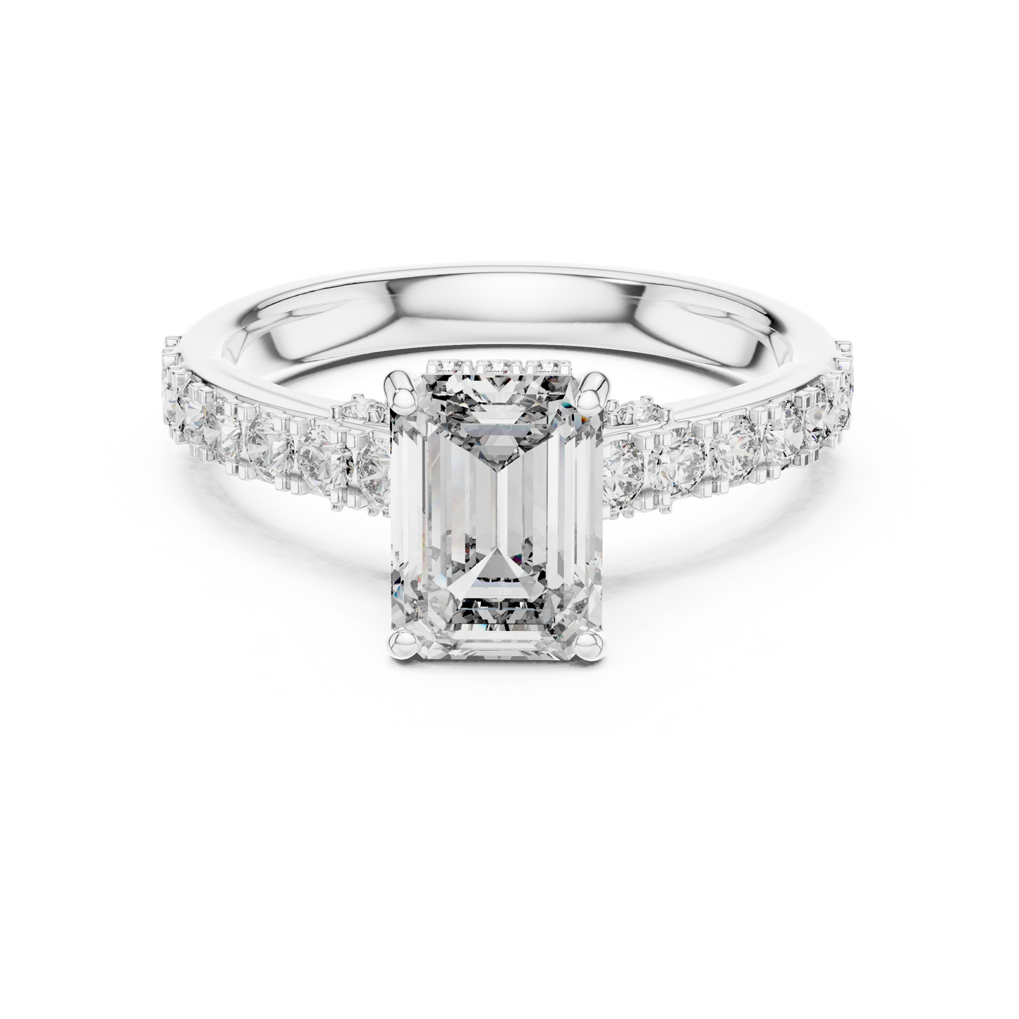 Emerald Cut Lab Grown Diamond Engagement Ring | Bold Bubble Pavé Band | 10K, 14K, and 18K Gold