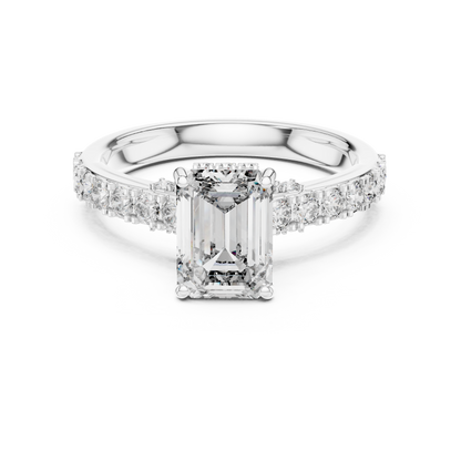 Emerald Cut Lab Grown Diamond Engagement Ring | Bold Bubble Pavé Band | 10K, 14K, and 18K Gold