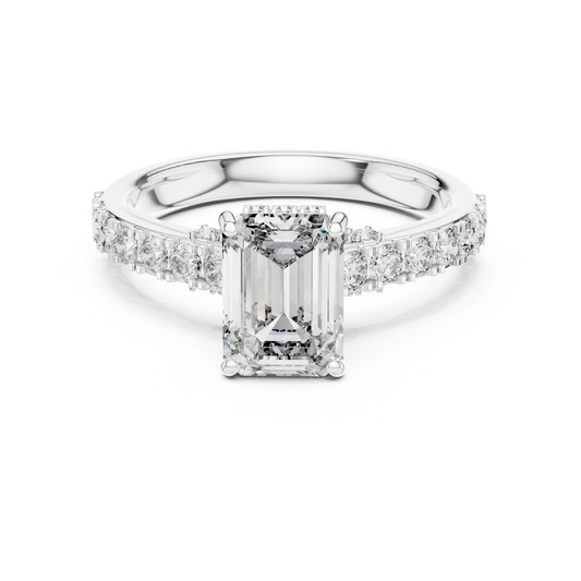 Emerald Cut Lab Grown Diamond Engagement Ring | Bold Bubble Pavé Band | 10K, 14K, and 18K Gold