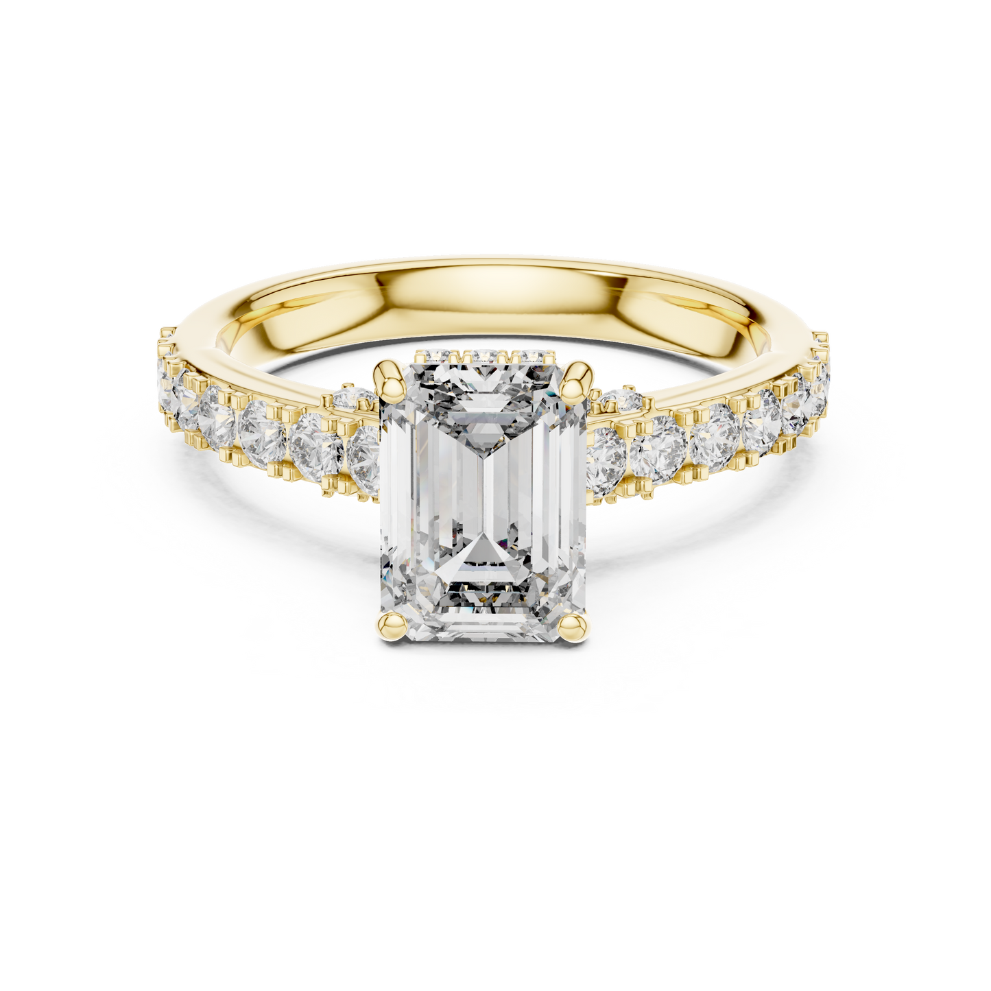 Emerald Cut Lab Grown Diamond Engagement Ring | Bold Bubble Pavé Band | 10K, 14K, and 18K Gold
