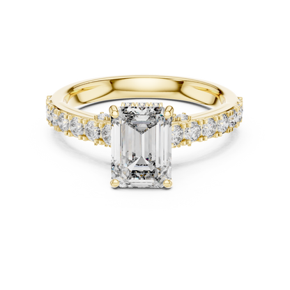 Emerald Cut Lab Grown Diamond Engagement Ring | Bold Bubble Pavé Band | 10K, 14K, and 18K Gold