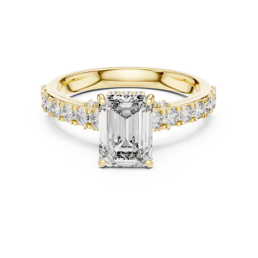 Emerald Cut Lab Grown Diamond Engagement Ring | Bold Bubble Pavé Band | 10K, 14K, and 18K Gold