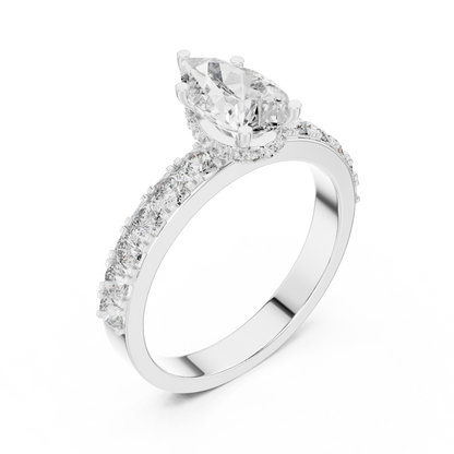Pear Cut Lab Grown Diamond Engagement Ring | Hidden Halo Bubble Pavé Band | 10K, 14K, and 18K Gold
