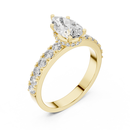 Pear Cut Lab Grown Diamond Engagement Ring | Hidden Halo Bubble Pavé Band | 10K, 14K, and 18K Gold
