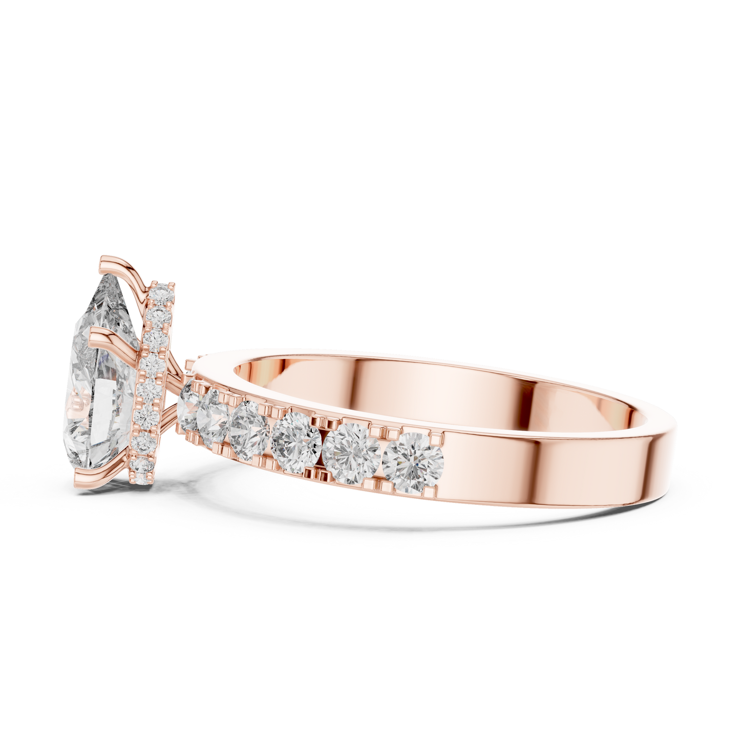 Pear Cut Lab Grown Diamond Engagement Ring | Hidden Halo Bubble Pavé Band | 10K, 14K, and 18K Gold