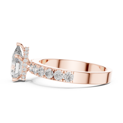 Pear Cut Lab Grown Diamond Engagement Ring | Hidden Halo Bubble Pavé Band | 10K, 14K, and 18K Gold