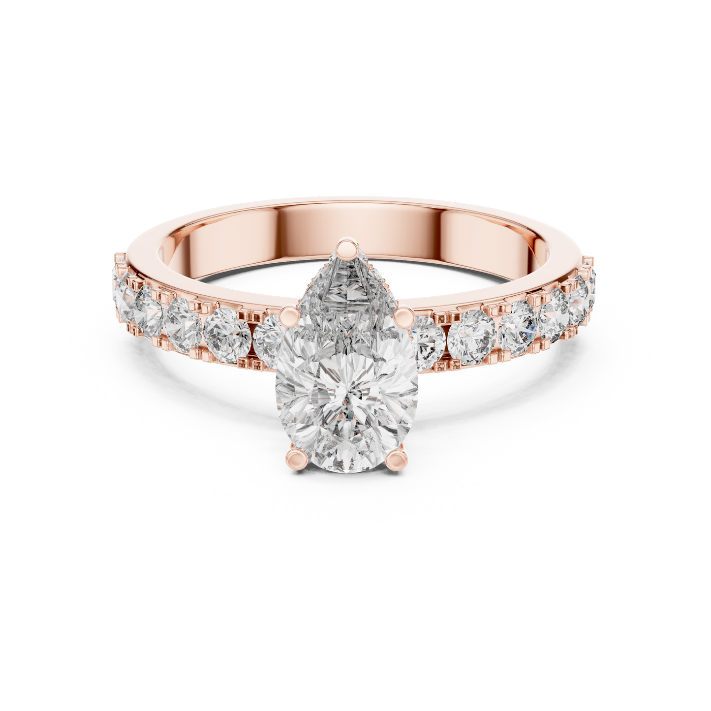 Pear Cut Lab Grown Diamond Engagement Ring | Hidden Halo Bubble Pavé Band | 10K, 14K, and 18K Gold