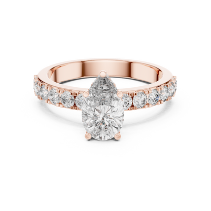 Pear Cut Lab Grown Diamond Engagement Ring | Hidden Halo Bubble Pavé Band | 10K, 14K, and 18K Gold