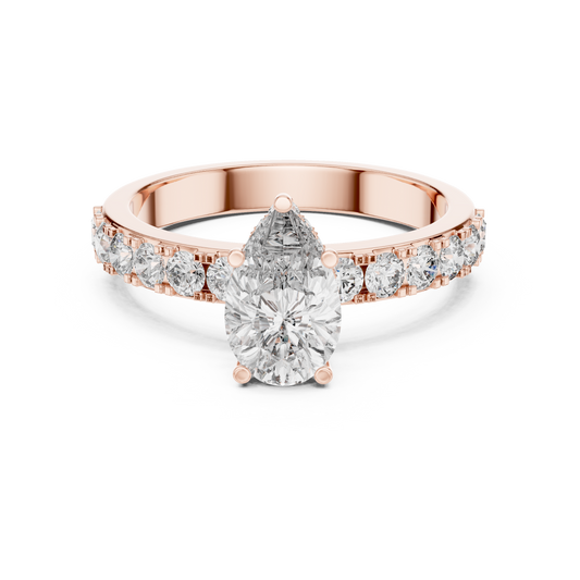 Pear Cut Lab Grown Diamond Engagement Ring | Hidden Halo Bubble Pavé Band | 10K, 14K, and 18K Gold