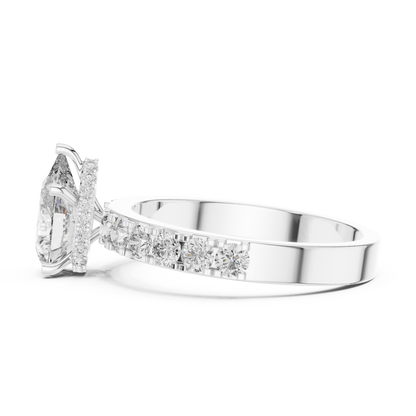 Pear Cut Lab Grown Diamond Engagement Ring | Hidden Halo Bubble Pavé Band | 10K, 14K, and 18K Gold